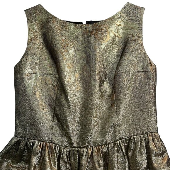 Johanna Johnson Metallic Fit & Flare Dress Gold 6 Party Cocktail Holiday NYE - Picture 4 of 10